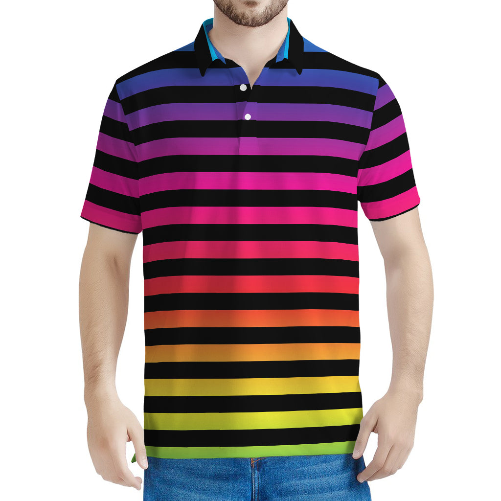 Rainbow Striped Pattern Print Men's Polo Shirt