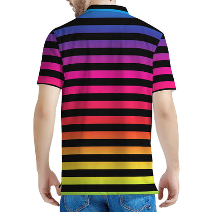 Rainbow Striped Pattern Print Men's Polo Shirt