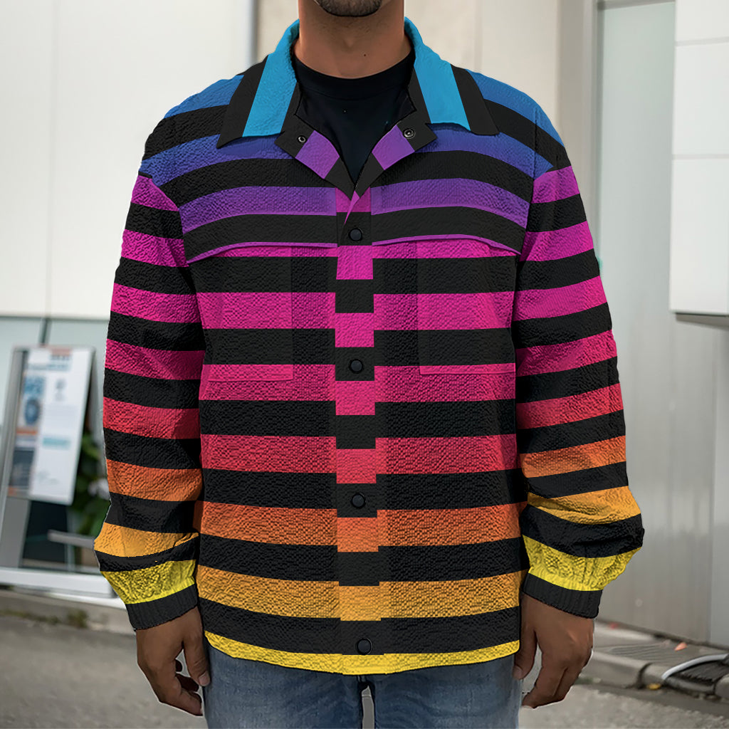 Rainbow Striped Pattern Print Men's Shirt Jacket