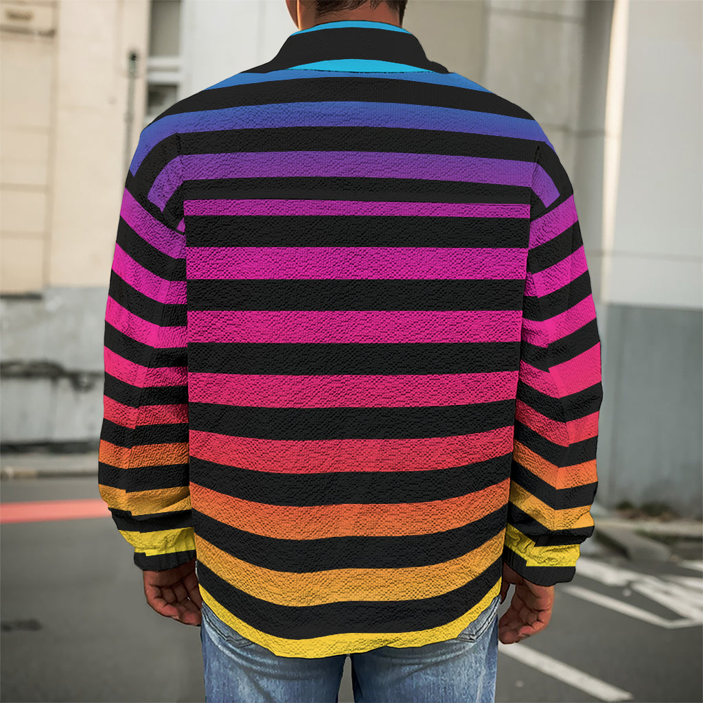 Rainbow Striped Pattern Print Men's Shirt Jacket