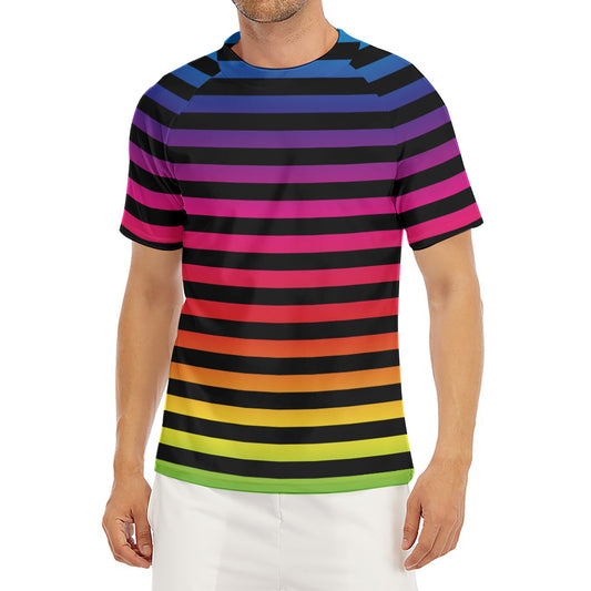Rainbow Striped Pattern Print Men's Short Sleeve Rash Guard