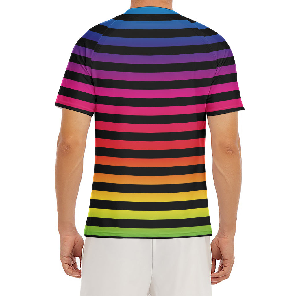 Rainbow Striped Pattern Print Men's Short Sleeve Rash Guard
