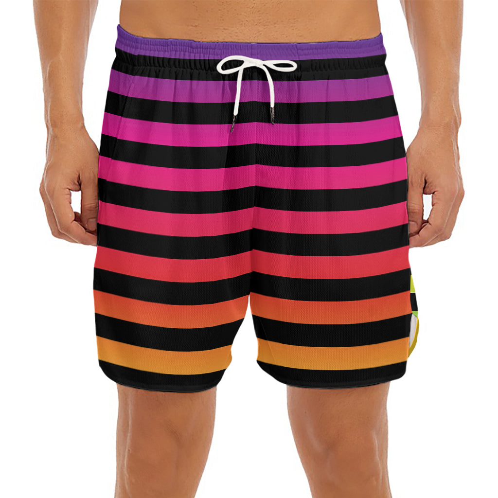 Rainbow Striped Pattern Print Men's Split Running Shorts