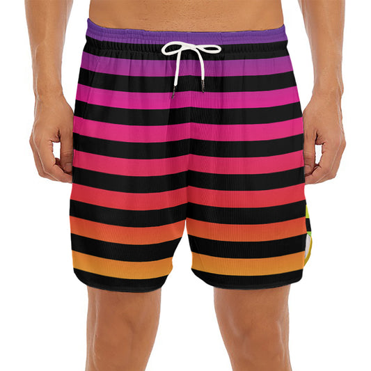 Rainbow Striped Pattern Print Men's Split Running Shorts
