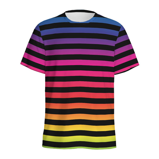 Rainbow Striped Pattern Print Men's Sports T-Shirt