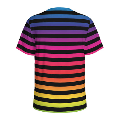 Rainbow Striped Pattern Print Men's Sports T-Shirt