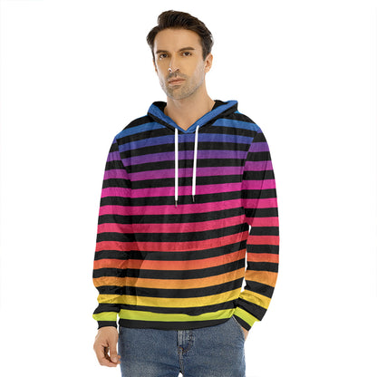 Rainbow Striped Pattern Print Men's Velvet Pullover Hoodie