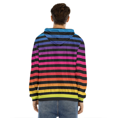 Rainbow Striped Pattern Print Men's Velvet Pullover Hoodie
