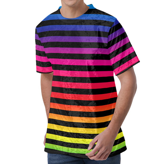 Rainbow Striped Pattern Print Men's Velvet T-Shirt
