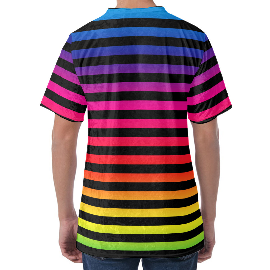 Rainbow Striped Pattern Print Men's Velvet T-Shirt