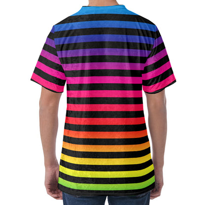 Rainbow Striped Pattern Print Men's Velvet T-Shirt