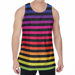 Rainbow Striped Pattern Print Men's Velvet Tank Top