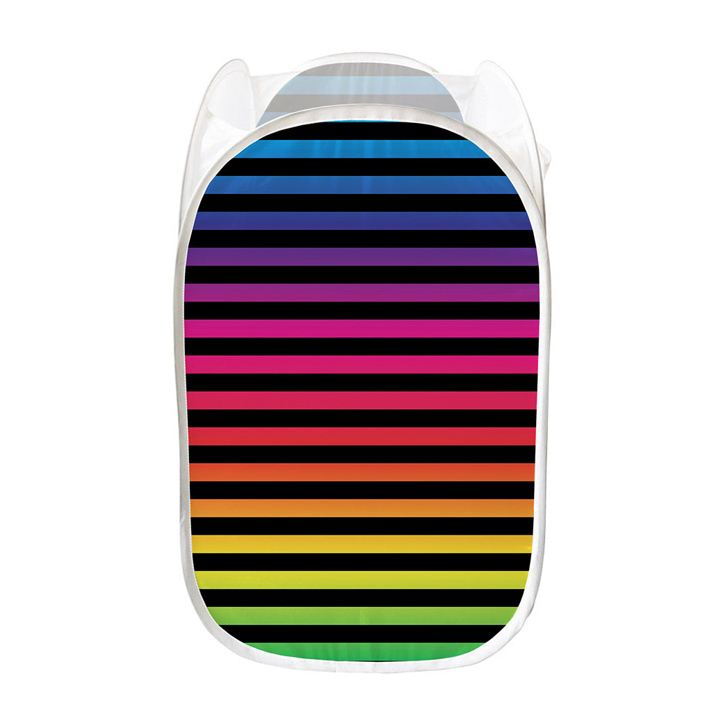 Rainbow Striped Pattern Print Mesh Laundry Hamper