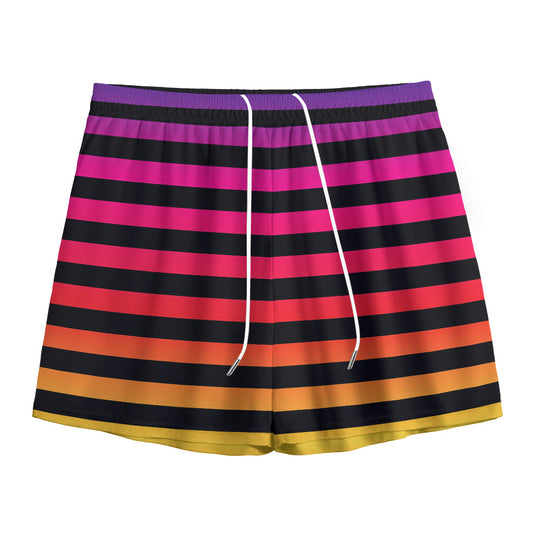 Rainbow Striped Pattern Print Mesh Shorts