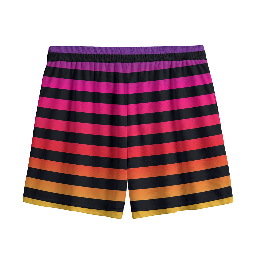 Rainbow Striped Pattern Print Mesh Shorts