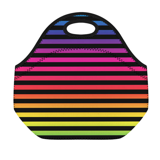 Rainbow Striped Pattern Print Neoprene Lunch Bag