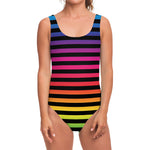 Rainbow Striped Pattern Print One Piece Swimsuit
