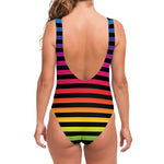 Rainbow Striped Pattern Print One Piece Swimsuit