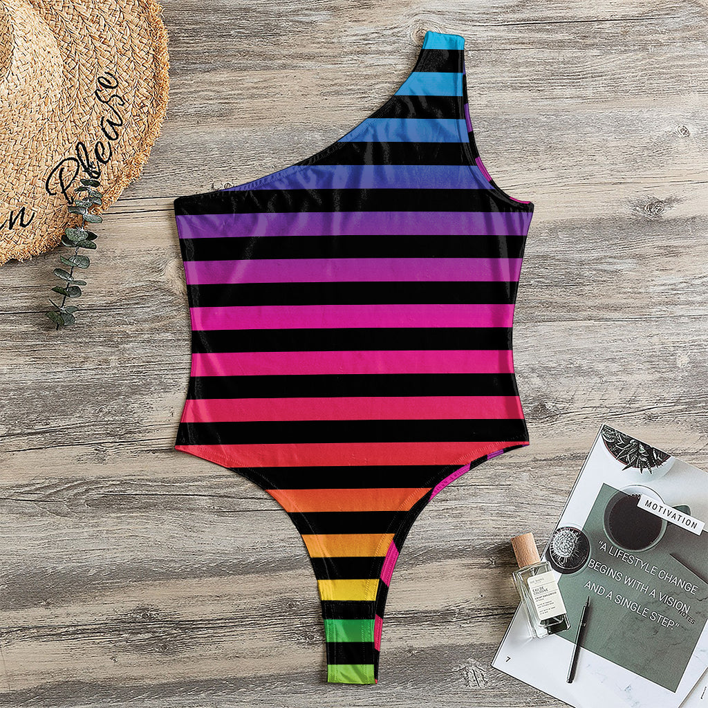 Rainbow Striped Pattern Print One Shoulder Bodysuit