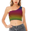 Rainbow Striped Pattern Print One Shoulder Crop Top