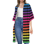 Rainbow Striped Pattern Print Open Front Beach Cover Up