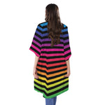 Rainbow Striped Pattern Print Open Front Beach Cover Up