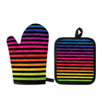 Rainbow Striped Pattern Print Oven Mitt And Pot Holder Set