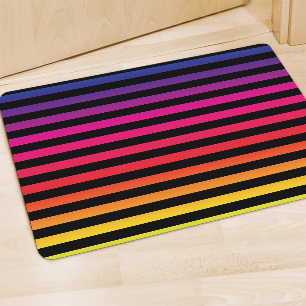Rainbow Striped Pattern Print Polyester Doormat
