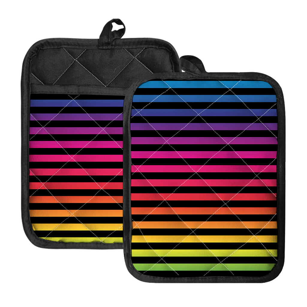 Rainbow Striped Pattern Print Pot Holders With Pocket
