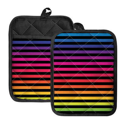 Rainbow Striped Pattern Print Pot Holders With Pocket