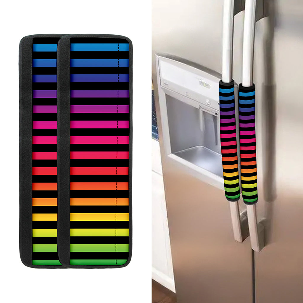 Rainbow Striped Pattern Print Refrigerator Handle Covers