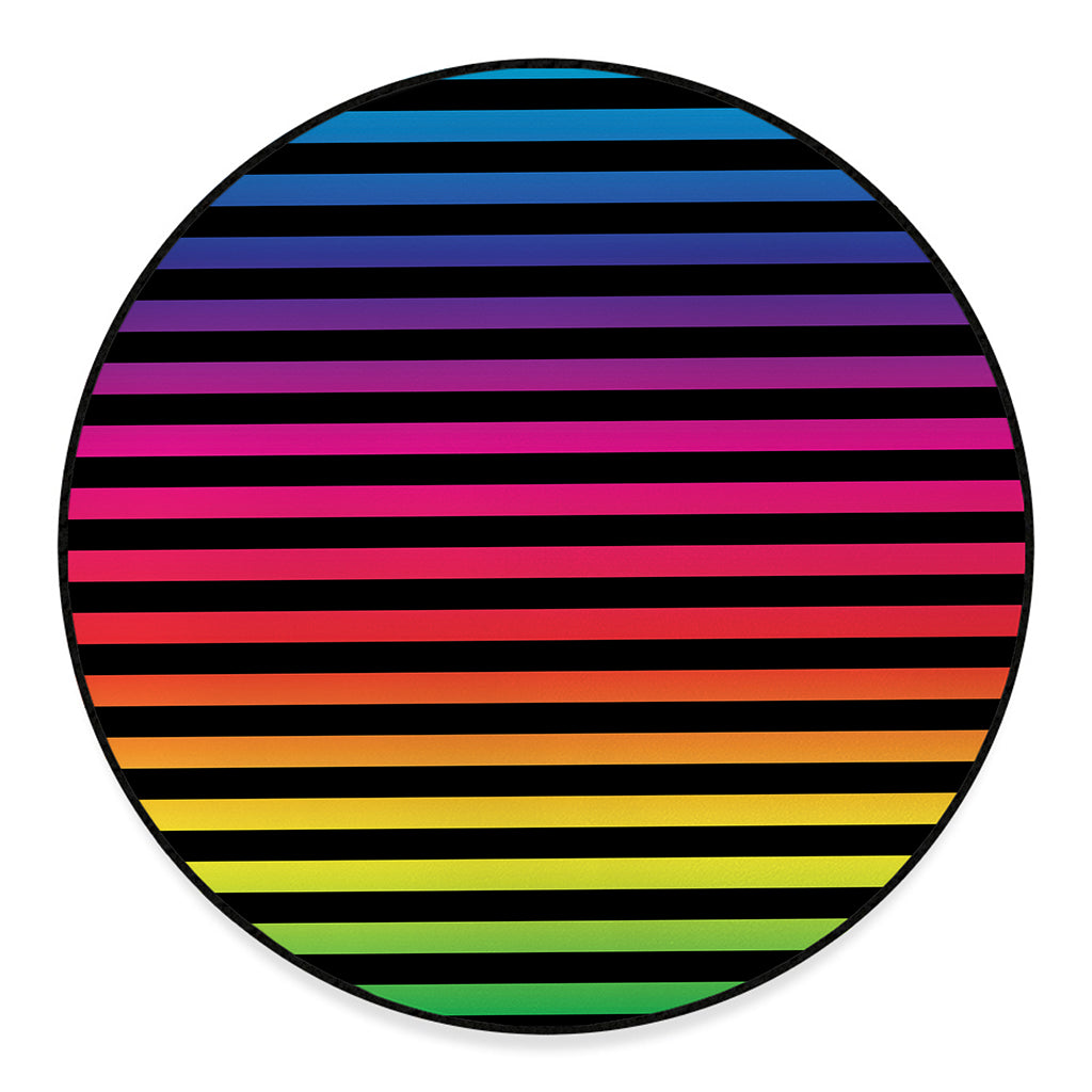 Rainbow Striped Pattern Print Round Floor Mat