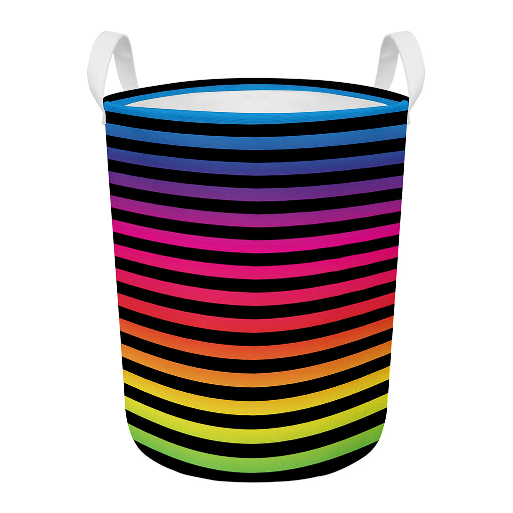Rainbow Striped Pattern Print Round Laundry Basket