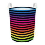 Rainbow Striped Pattern Print Round Laundry Basket