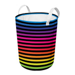 Rainbow Striped Pattern Print Round Laundry Basket