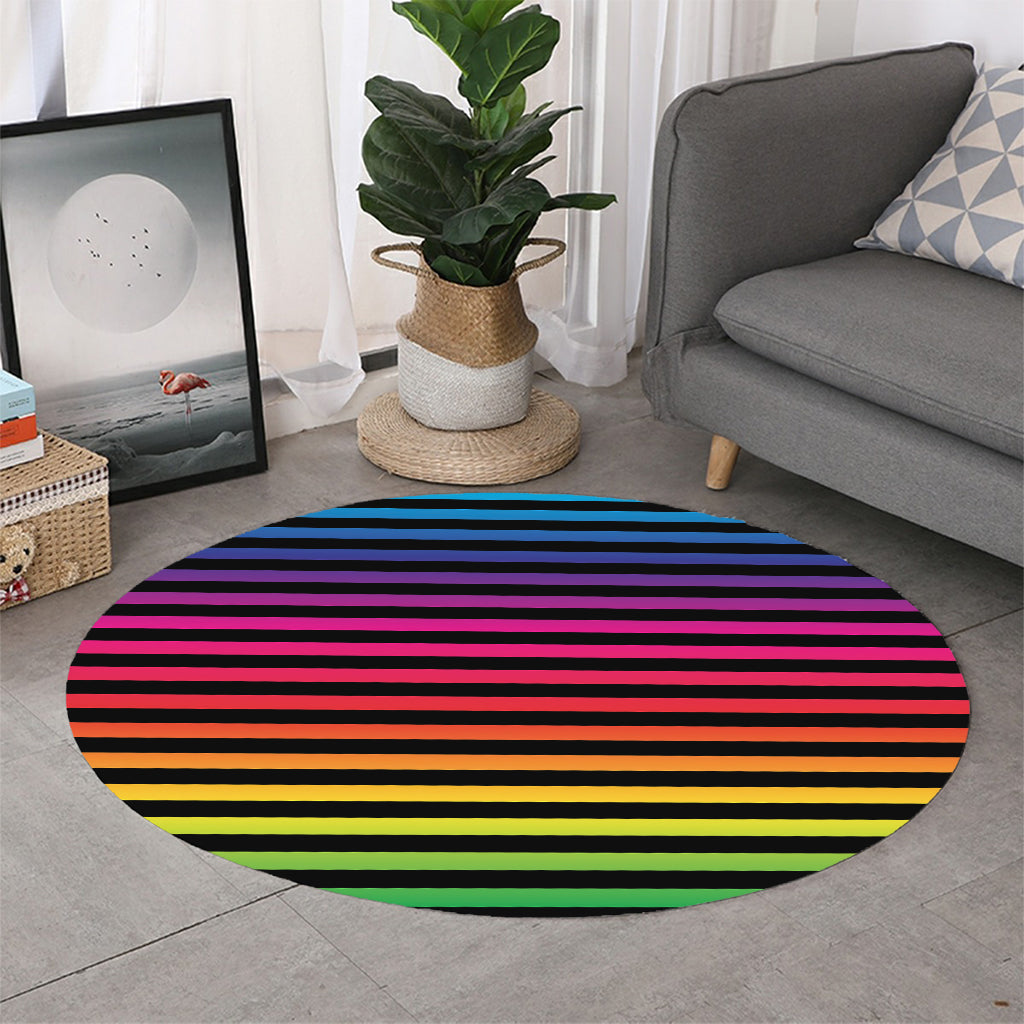 Rainbow Striped Pattern Print Round Rug
