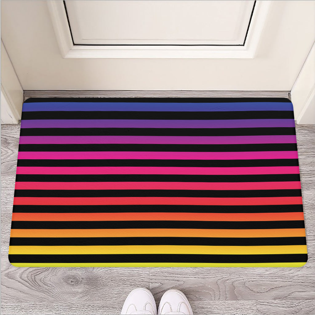 Rainbow Striped Pattern Print Rubber Doormat