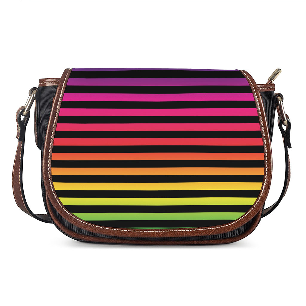 Rainbow Striped Pattern Print Saddle Bag