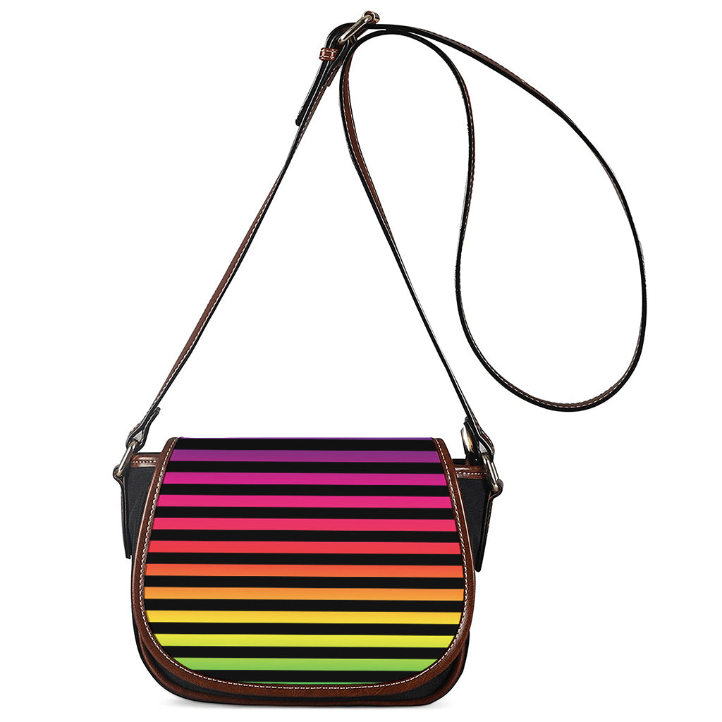 Rainbow Striped Pattern Print Saddle Bag
