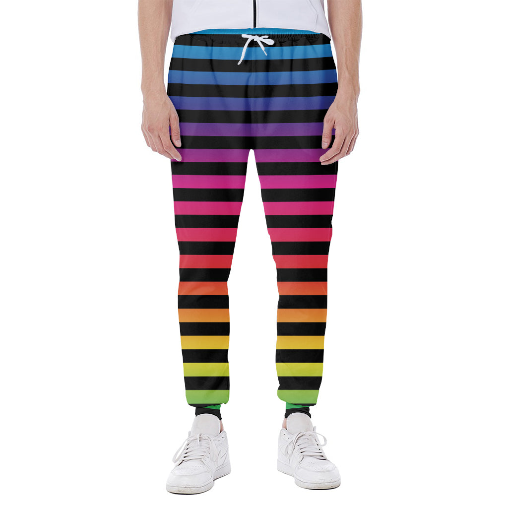 Rainbow Striped Pattern Print Scuba Joggers