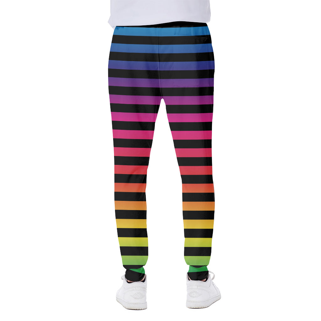 Rainbow Striped Pattern Print Scuba Joggers