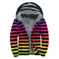 Rainbow Striped Pattern Print Sherpa Lined Zip Up Hoodie