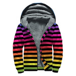Rainbow Striped Pattern Print Sherpa Lined Zip Up Hoodie