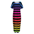 Rainbow Striped Pattern Print Short Sleeve Long Nightdress