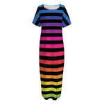 Rainbow Striped Pattern Print Short Sleeve Long Nightdress