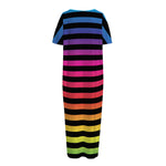 Rainbow Striped Pattern Print Short Sleeve Long Nightdress