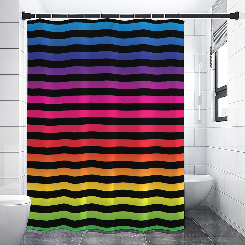 Rainbow Striped Pattern Print Shower Curtain