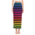 Rainbow Striped Pattern Print Side Slit Maxi Skirt