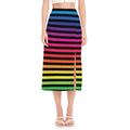 Rainbow Striped Pattern Print Side Slit Midi Skirt
