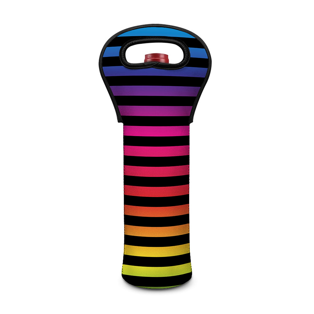 Rainbow Striped Pattern Print Single Neoprene Wine Tote